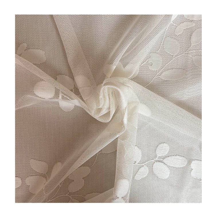 도매 디자인 100 폴리 에스터 잎 패턴 자카드 날실 니트 메쉬 셔츠 쉬어 커튼 패브릭 침실