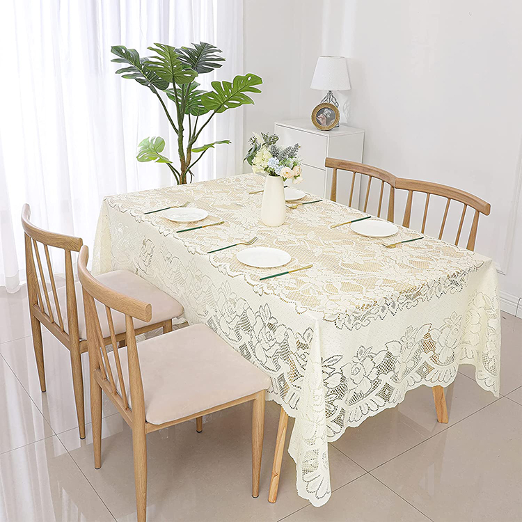 웨딩 파티 흰색 저녁 식사 꽃 일반 폴리 에스테르 자카드 직물 테이블 옷 레이스