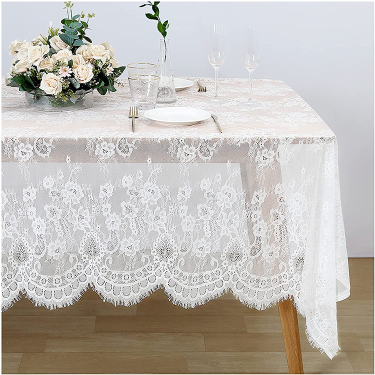 경량 흰색 폴리 에스터 일반 직사각형 저녁 식사 웨딩 레이스 자카드 테이블 옷 패브릭