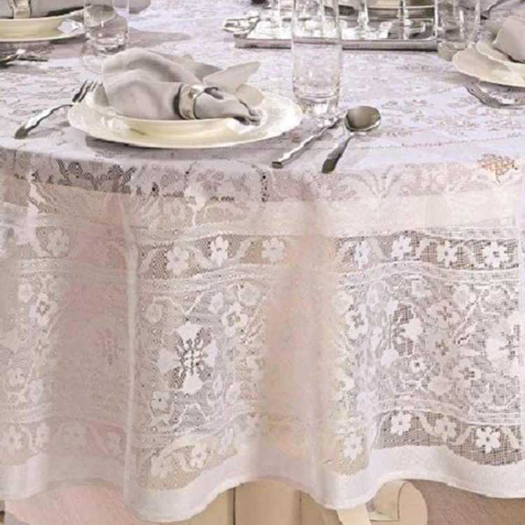 결혼식 파티를위한 흰색 우아한 레이스 커버 꽃 자카드 라운드 테이블 천 패브릭