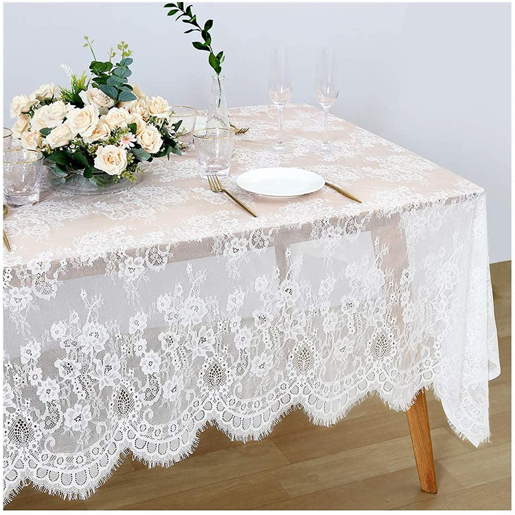 경량 흰색 폴리 에스터 일반 직사각형 저녁 식사 웨딩 레이스 자카드 테이블 옷 패브릭